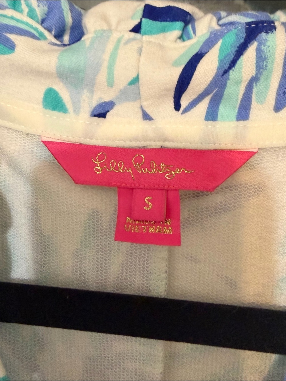 Lilly Pulitzer White Coverup with Blue, Aqua & Pink Leaf Print - Picture 2 of 4